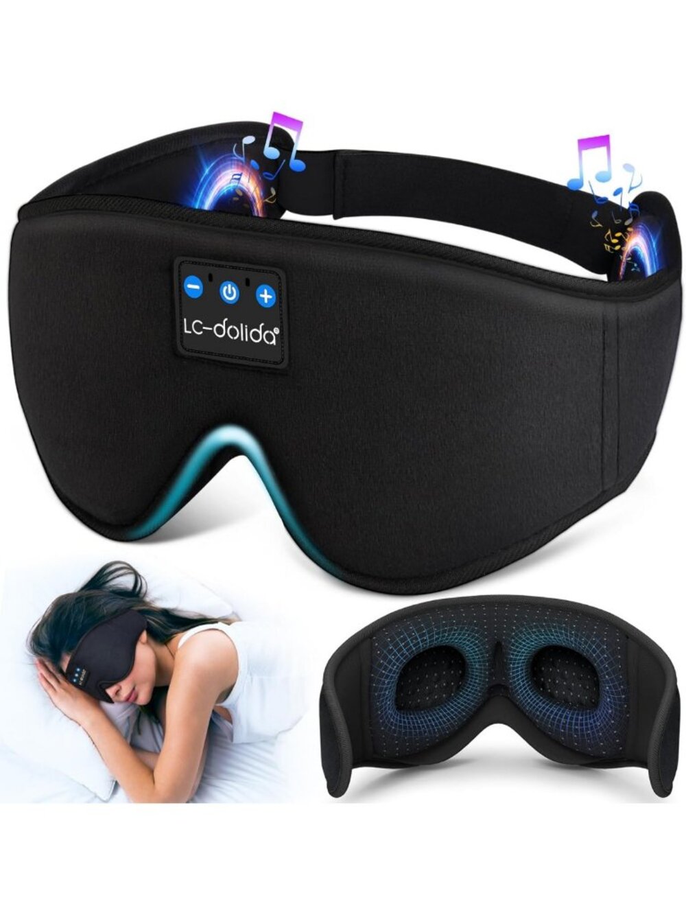 Bluetooth Sleep Mask with Headphones, 3D Eye Mask for Side Sleepers, Ultra-Thin